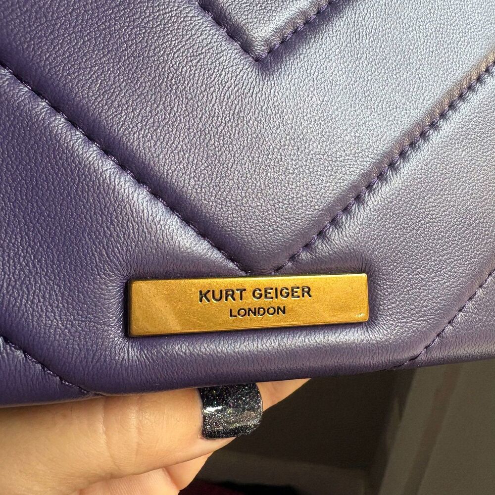 NWT Kurt Geiger Kensington Duet Purple Quilted Suede + Leather 3-way w/ Dust Bag - Picture 9 of 12